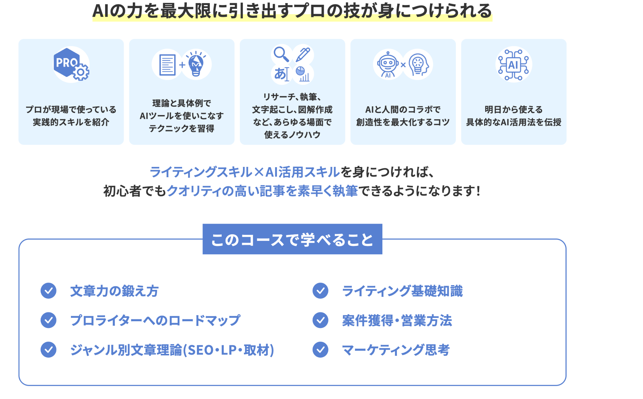 AIライティングコースのカリキュラム内容